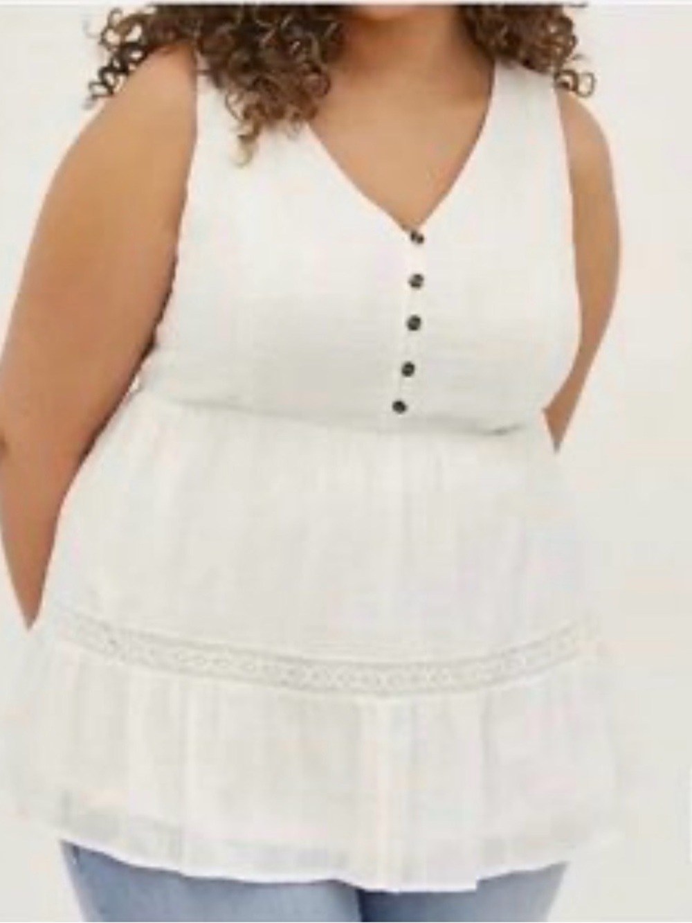 Torrid white cotton babydoll top with polyester lining.